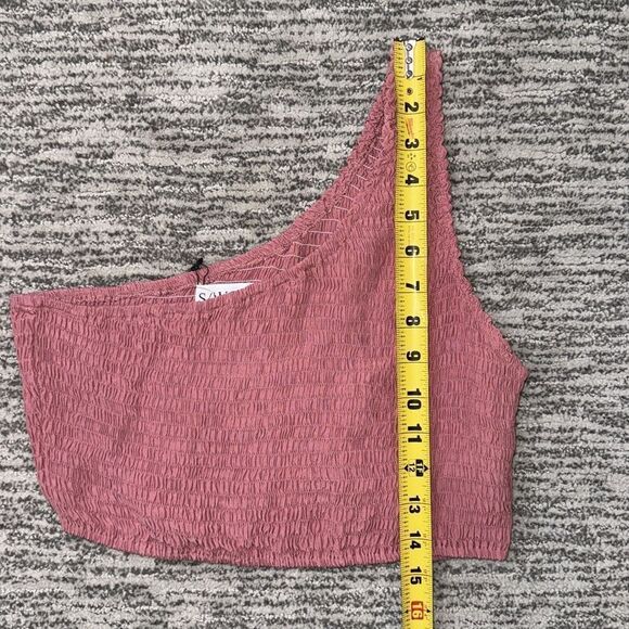 NWT SWF Smocked One-Shoulder Crop Top Pink Large - Picture 6 of 10